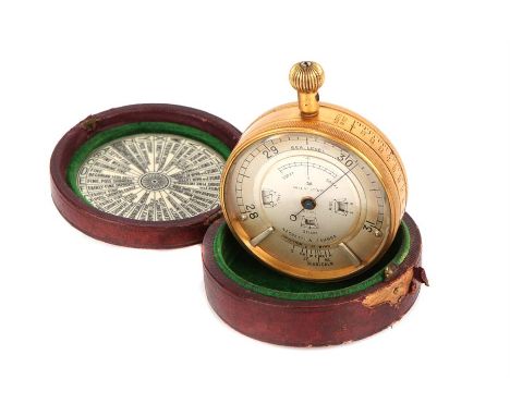 A Negretti & Zambra Weather Watch,C.1920, weather watch pocket barometer with three concentric silvered dials, outer ring ind