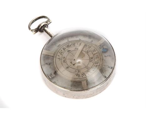 An 18th Century Pocket Watch Type Compass Sundial, in silver case, French for the English market,  or possibly English in the