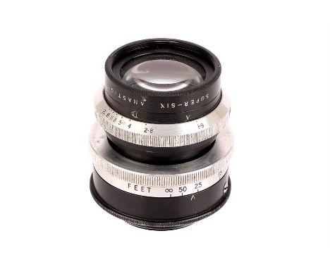 A Dallmeyer Super Six f/1.9 2" Lens,T.V., black, serial no. 535009, body, VG, elements, VG-E; In a 37mm focusing mount