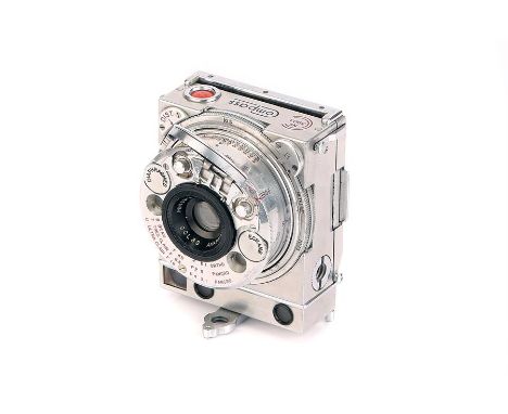 A Jaeger LeCoultre Compass Camera,chrome, serial no. 3901, with Anastigmat CCL3B f/3.5 35mm lens, body, VG, shutter working, 