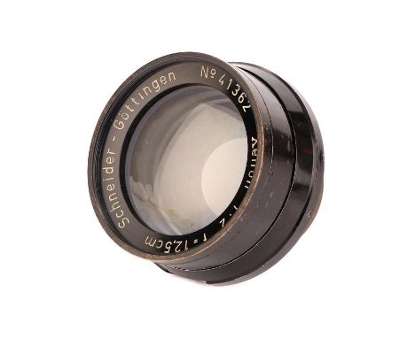 A Schneider Xenon f/2 12.5cm Lens,head only, black, serial no. 41362, body, F, elements, P-F, heavy balsam separation to midd