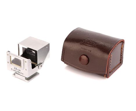 A Leitz SUOOQ Folding Viewfinder,28mm (for Hektor), chrome, body, VG, optics, VG, some very light haze, in maker's pouch