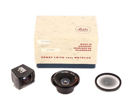 A Carl Zeiss Hologon f/8 15mm Lens,for Leica-M, 1972/73, black, serial no. 5735988, body, E, elements, VG-E, complete with Le