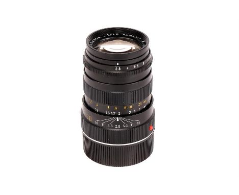 A Leitz Tele-Elmarit-M f/2.8 90mm '1913-1983' Lens,1983, black, serial no. 3292496, body, E, elements, E, some very light int