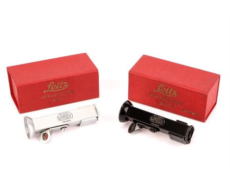 Two Leitz WINTU Right-Angle Viewfinders,one chrome, one black paint, bodies, VG, optics, F-G, light internal haze and fungus 