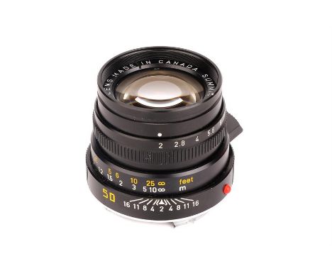 A Leitz Summicron-M f/2 50mm Lens, 1980, black, serial no. 3022406, body, VG, elements, VG, some light internal haze, in make