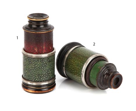 Two 18th Century Silver & Shagreen Monoculars,C.1770, English, stamped to the inner drawer tubes on both 'Dollond, London' bo