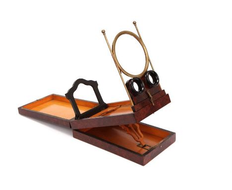 A Burr Walnut & Inlaid Brass Stereo Graphoscope,C.1880, French, unsigned, body, VG, exterior finished in French polished bur 