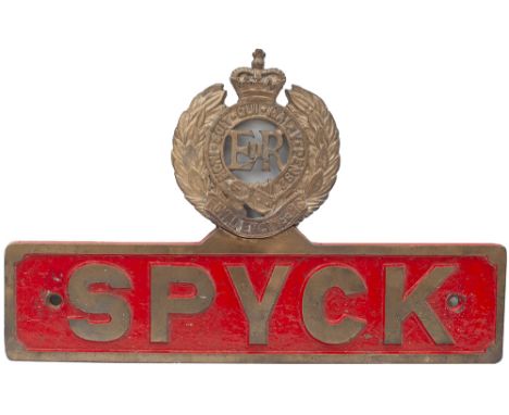 Nameplate SPYCK ex Hunslet WD 0-6-0 ST built in 1943 as works number 2889. Numbered WD 75040 and later Army No 106. It spent 