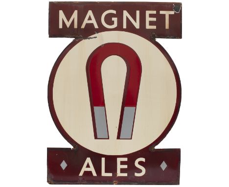 Advertising enamel sign MAGNET ALES. In very good condition with minor chipping, measures 35in x 25.5in.