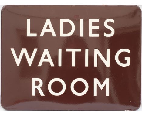BR(W) FF enamel station sign LADIES WAITING ROOM. In excellent condition with one small chip repair, measures 24in x 18in.