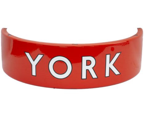 BR(NE) FF enamel station sign YORK with black edged letters. In excellent condition. These were used on the pillars at York i