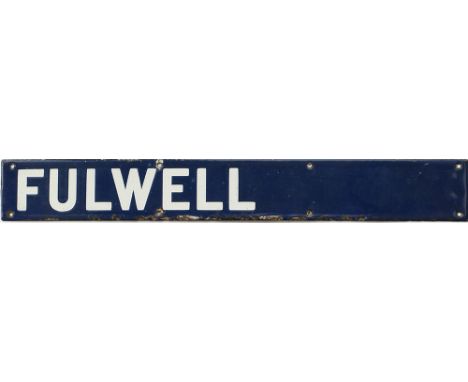 Southern Railway Waterloo Station destination board enamel FULWELL. Measures 17.5in x 2.25in and is in very good condition wi