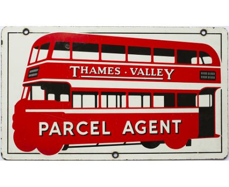 Motoring bus enamel sign THAMES VALLEY PARCEL AGENT. Double sided, both sides in excellent condition, measures 18in x 10.5in.