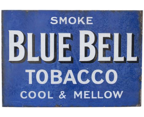 Advertising enamel sign SMOKE BLUE BELL TOBACCO COOL &amp; MELLOW. Double sided with wall mounting flange. Both sides in good