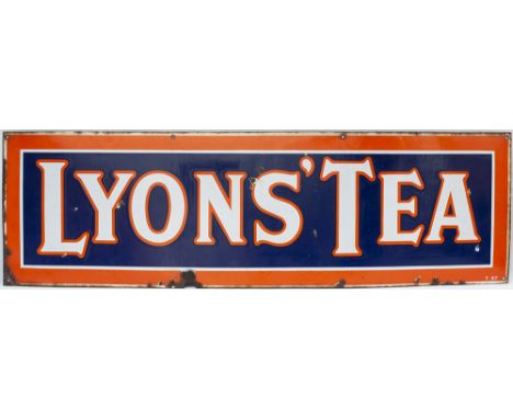 Advertising enamel sign LYONS' TEA. In good condition with minor chipping and small amount of loss on the bottom edge, measur