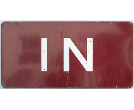 BR(M) FF enamel railway sign IN. In good condition with minor chipping and might benefit from a clean. Measures 36in x 18in.