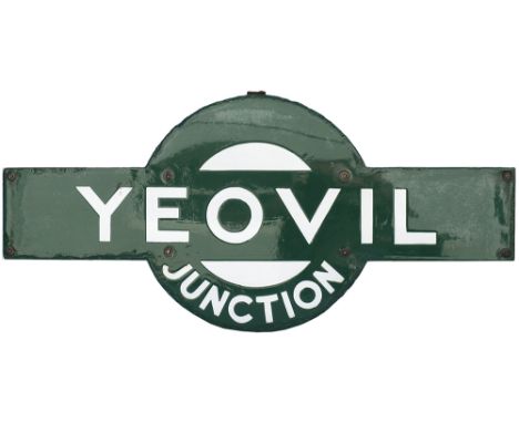 Southern Railway enamel target station sign YEOVIL JUNCTION from the former London &amp; South Western Railway station betwee