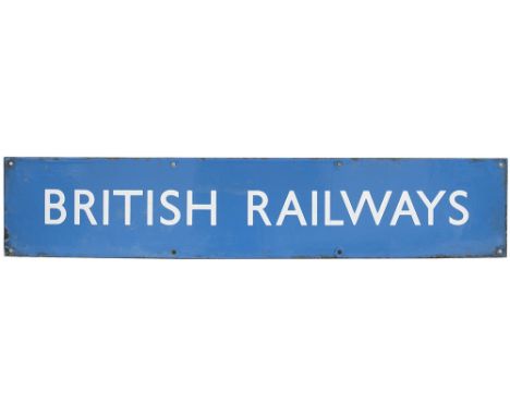 BR(SC) Double Royal enamel poster board heading BRITISH RAILWAYS. In excellent condition measures 29in x 5.75in.