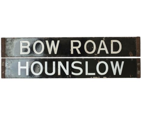 London underground stock enamel destination board, HOUNSLOW - BOW ROAD. In excellent condition complete with steel ends. Meas