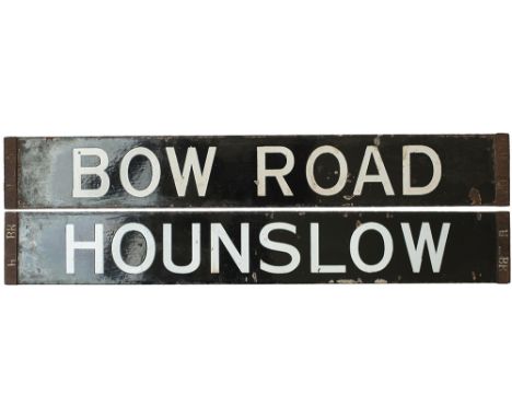 London underground stock enamel destination board, HOUNSLOW - BOW ROAD. In excellent condition complete with steel ends. Meas