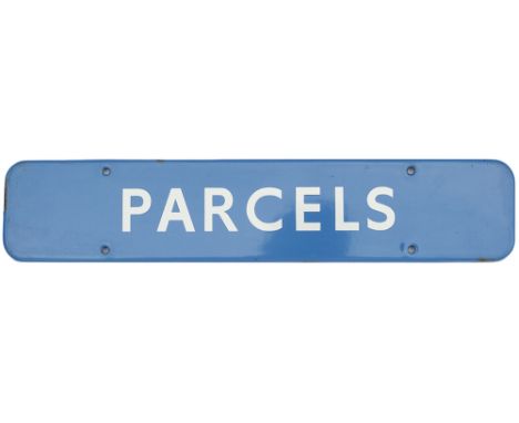 BR(SC) FF enamel doorplate PARCELS. In excellent condition with minor edge chipping. Measures 18in x 3.5in.