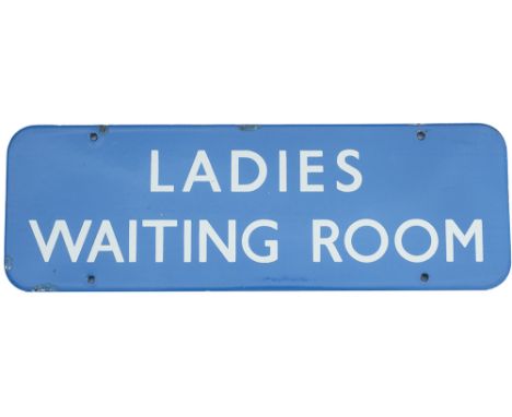 BR(SC) FF enamel doorplate LADIES WAITING ROOM. In very good condition with a few small edge chips. Measures 18in x 6in.