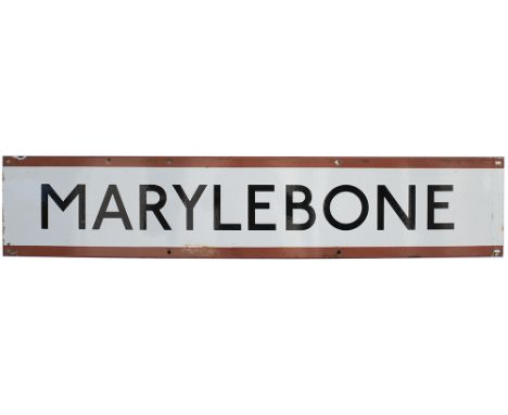 London Underground enamel station frieze sign MARYLEBONE. Measures 45in x 9in and is in excellent condition.