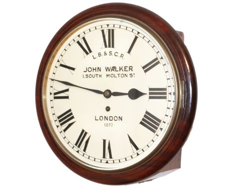LB&amp;SCR 12 inch Mahogany cased fusee dial clock with a cast brass bezel, supplied to the London Brighton and South Coast R