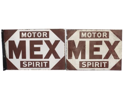 Motoring enamel advertising signs x2 MOTOR MEX SPIRIT. One has some repairs mainly to the wall mounting flange, measures 18in