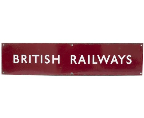 BR(M) Double Royal enamel poster board heading BRITISH RAILWAYS. In excellent condition measures 25.25in x 5.75in.