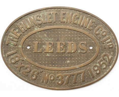 Worksplate THE HUNSLET ENGINE CO LTD LEEDS 18X26 No3777 1952 ex 0-6-0 ST supplied new to The National Coal Board West Midland