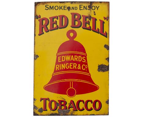 Advertising enamel sign SMOKE AND ENJOY RED BELL TOBACCO EDWARDS RINGER &amp; CO. In good condition with some chipping, measu