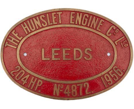 Worksplate THE HUNSLET ENGINE CO LTD LEEDS 204 HP No 4872 1956 ex British Railways Class 05 Diesel 0-6-0 numbered D2556. Allo