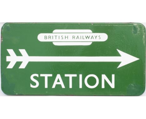 BR(S) FF enamel station direction sign STATION with British Railways totem and right facing arrow. In good condition with som