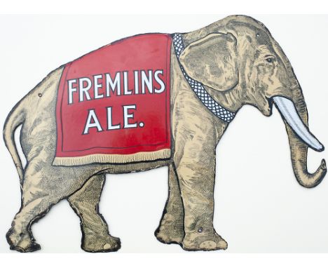 Advertising enamel sign FREMLINS ALES in the form of an elephant. In very good condition with minor corrosion around the feet