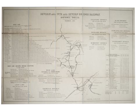 Severn and Wye and Severn Bridge Railway Distance Tables 1892 showing all the lines at a scale of one mile to one inch. Linen