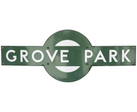 Southern Railway enamel target station sign GROVE PARK from the former South Eastern &amp; Chatham railway station between Hi