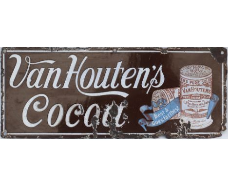 Advertising enamel sign VAN HOUTEN'S COCOA. In good condition with minor chipping and some edge and corner loss, measures 15i