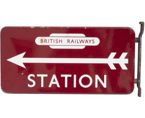 BR(M) FF enamel STATION direction sign with British Railways totem at the top. Double sided with original mounting bracket. B