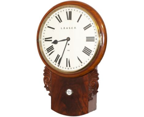 London Brighton and South Coast Railway 14 inch dial mahogany cased fusee drop dial clock supplied to the railway in 1851 by 