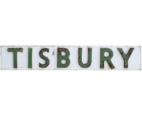 Southern Railway signal box board TISBURY. From the former London &amp; South Western Railway box between Dinton and Semley. 