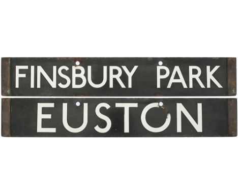 London underground stock enamel destination board, EUSTON - FINSBURY PARK. In excellent condition complete with brass ends. M