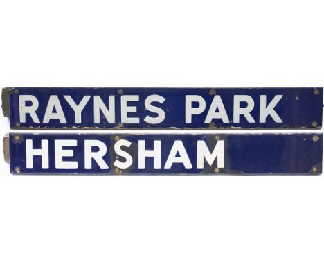 Southern Railway Waterloo Station destination board enamels RAYNES PARK.  in very good condition and  HERSHAM with a couple o