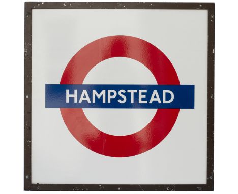 London Underground enamel Target/Bullseye station sign HAMPSTEAD. In excellent condition complete with original aluminium fra