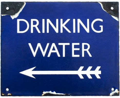 LNER enamel station sign DRINKING WATER with left facing arrow. In good condition with some enamel loss to the corners. Measu