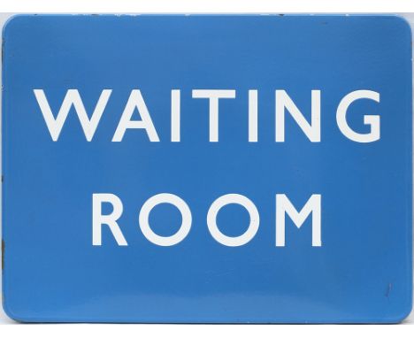 BR(Sc) FF enamel railway sign WAITING ROOM. In excellent condition with some minor edge chipping. Measures 24in x 18in.