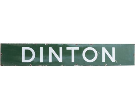 British Railways Southern Region enamel running in board DINTON. From the former London &amp; South Western Railway station b