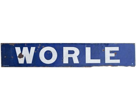 Great Western Railway enamel running in board WORLE. From the former station between Yatton and Weston-Super-Mare. In very go