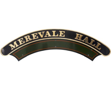 Nameplate MEREVALE HALL ex GWR Collett Hall Class 4-6-0 built at Swindon in 1937 as order number 304 and numbered 5971. Alloc